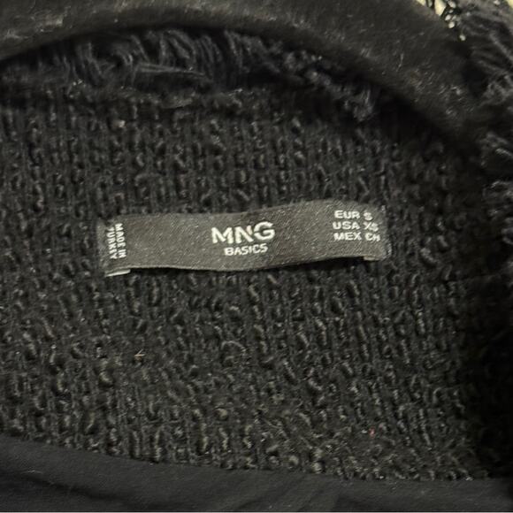 Mango Open Front Fringe Trim Cropped Blazer Jacket Black Size XS - Picture 3 of 5